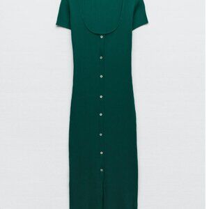Zara Midi RIBBED DRESS WITH BUTTONS